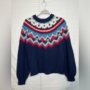 J. Crew Navy and Red Fair Isle Sweater